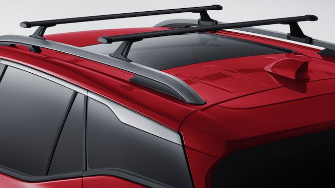 Closeup on the Top of the Red GMC Terrain SLT With Roof Racks