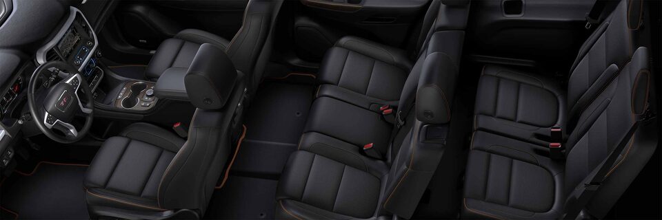 Interior of the 2022 GMC Terrain AT4 SUV's leather seats