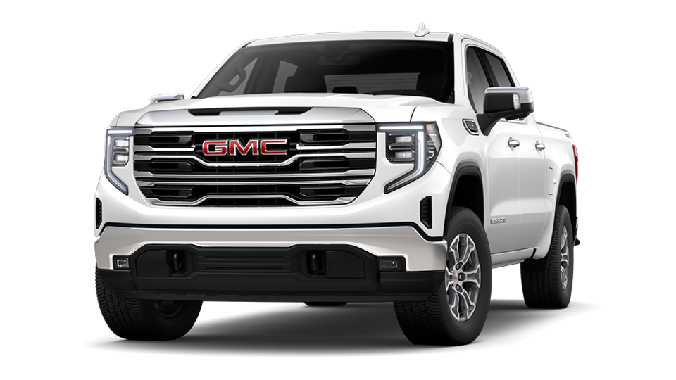 Front Three-Quarter View of a White 2025 GMC Sierra 1500 SLT Truck