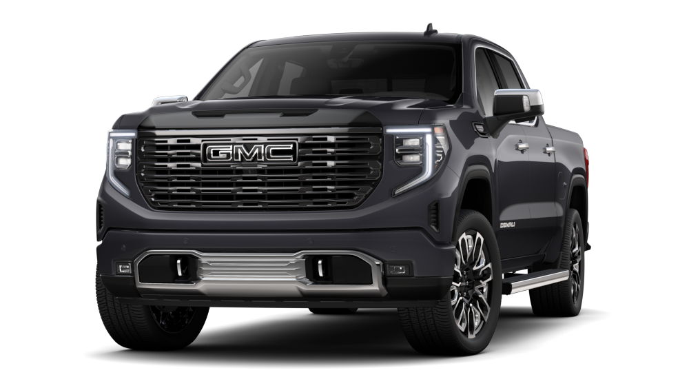 Front Three-Quarters View of a Titanium Rush Metallic 2026 GMC Sierra Denali Ultimate Luxury Pickup Truck