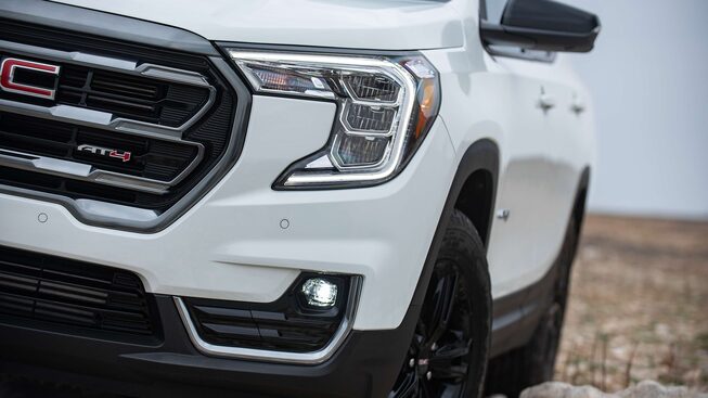 Closeup on the Front Lights and Grille of the GMC Terrain AT4