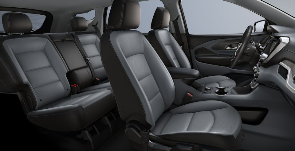 Steering Wheel, Infotainment System, and Jet Black Interior on the GMC Terrain SLE