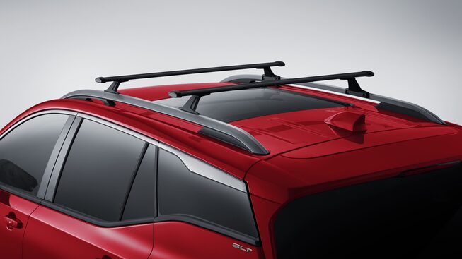 Closeup on the Top of the Red GMC Terrain SLT With Roof Racks