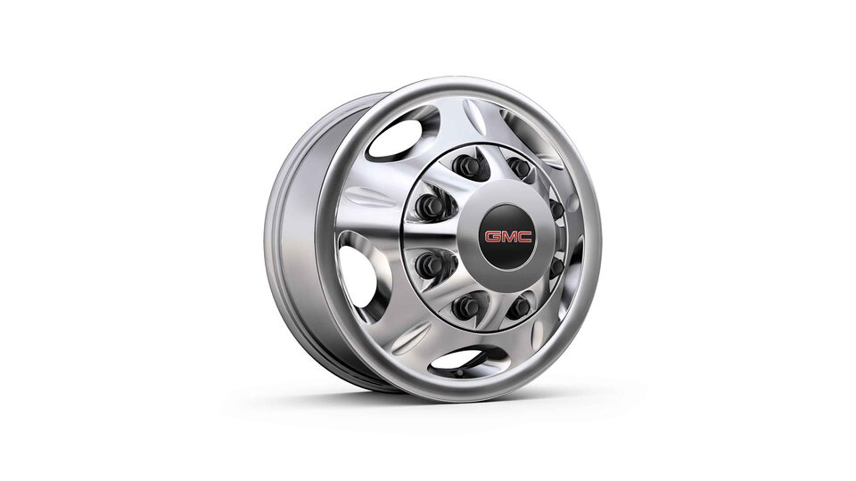 The Sierra HD 17" Painted Steel with Chrome Overlay Dual Rear Wheels