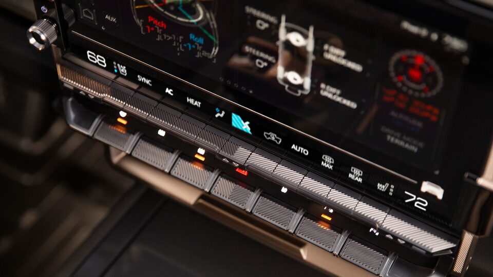 Close-Up of the Feature Controls in a 2025 Hummer EV Truck