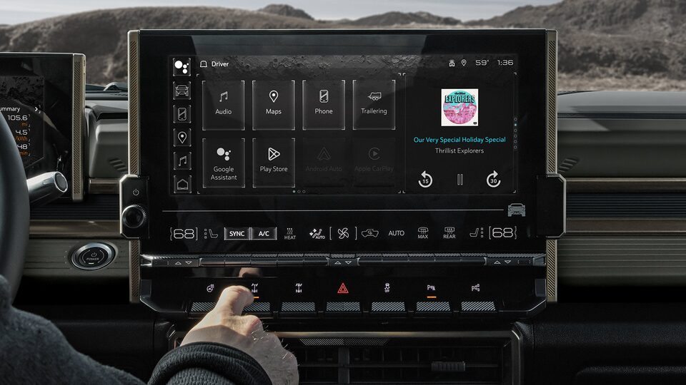 Close-Up View of the 2025 Hummer EV Infotainment Screen and CarPlay Options
