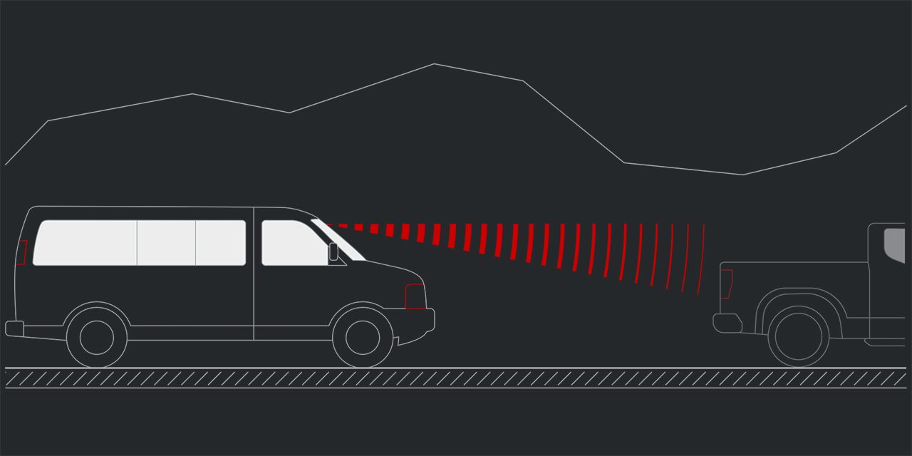 Graphic of Forward Collision Warning Feature in Use