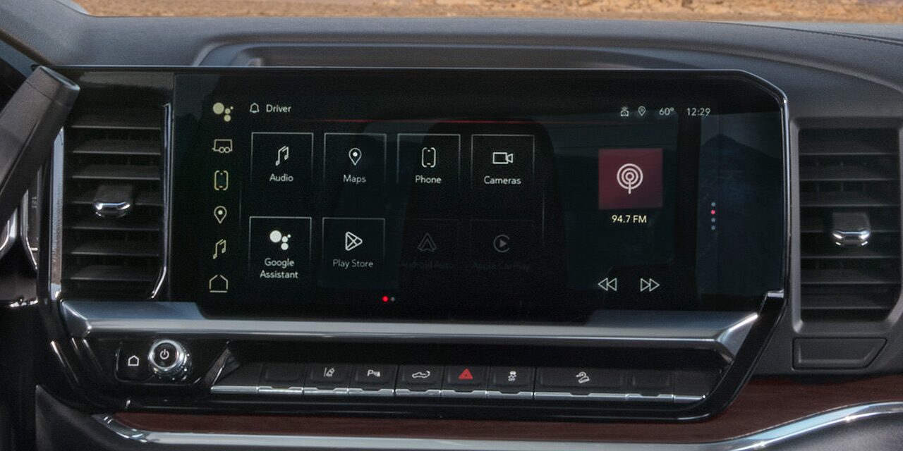Close-up of the Center Touchscreen in the 2026 GMC Sierra Chassis Cab Work Truck