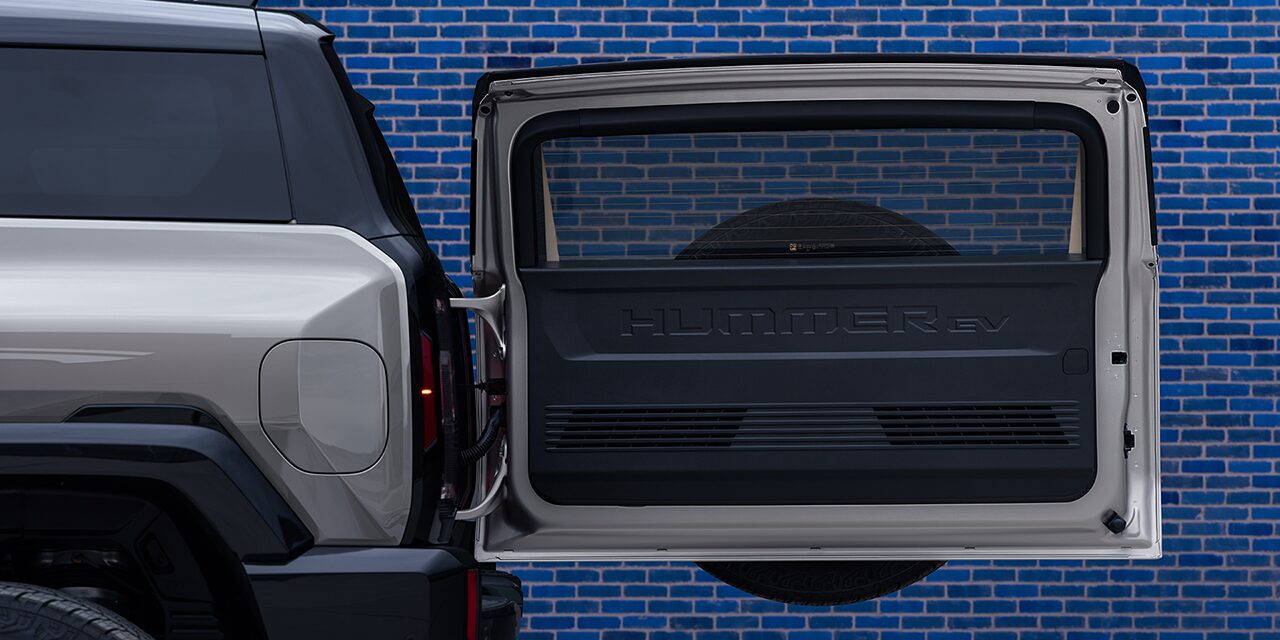 The Rear End of the 2026 GMC HUMMER EV SUV with Trunk Door Open