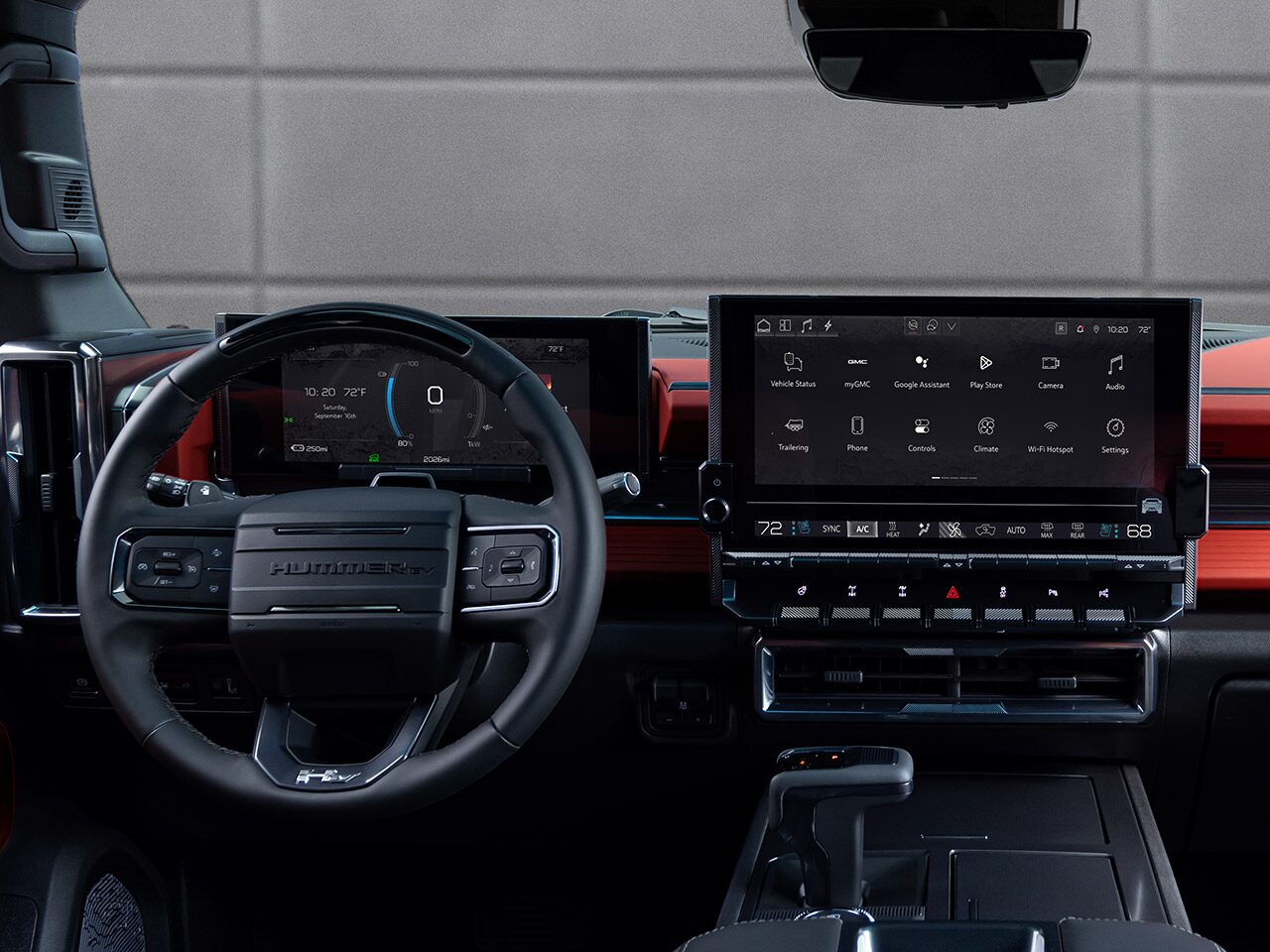 Close-up of the 2026 GMC HUMMER EV SUV's Driver Seat Driver Info Center and High-definition Display Screen