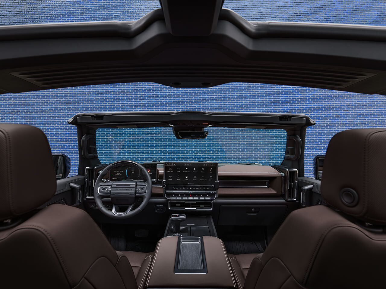 Back Seat View of the 2026 HUMMER EV Front Row Interior And the Infinity Roof with the Transparent Sky Panels Removed