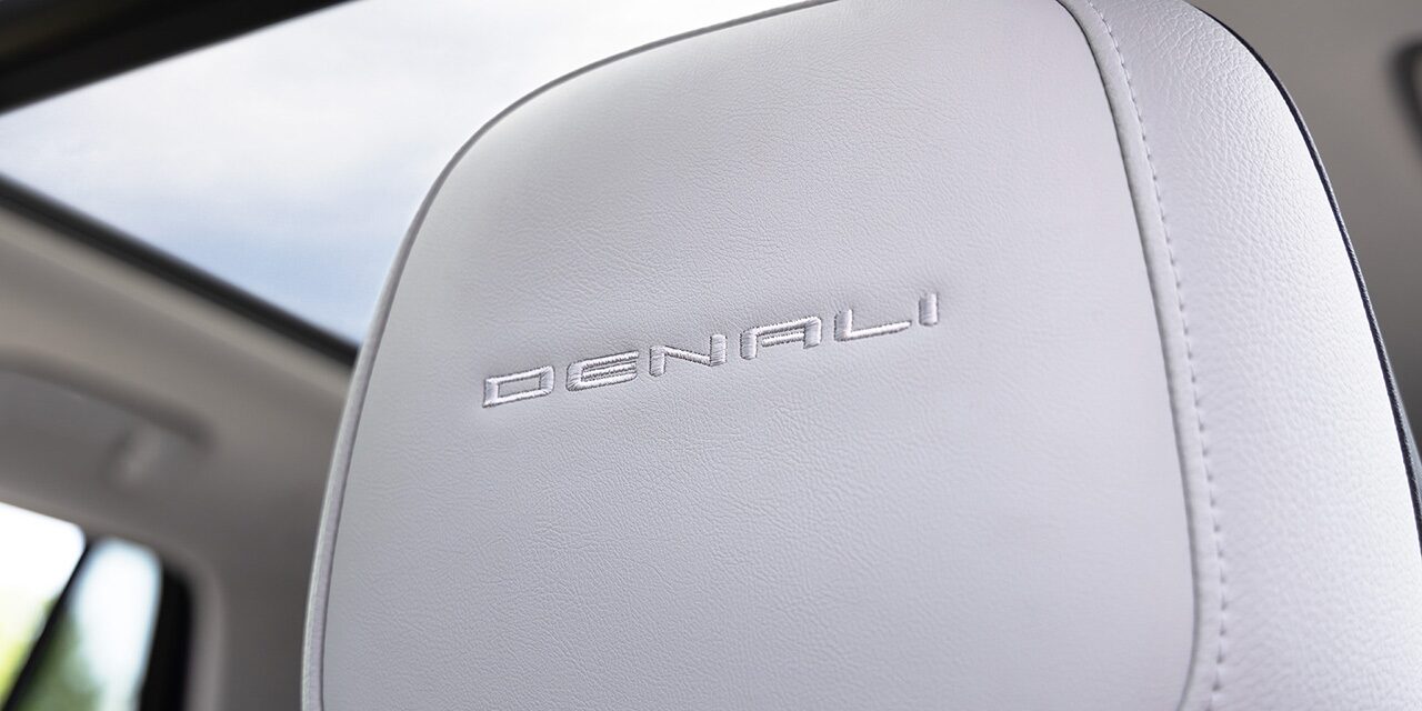 Close-up of the Denali Badging on the Headrest in the 2026 GMC Terrain Denali
