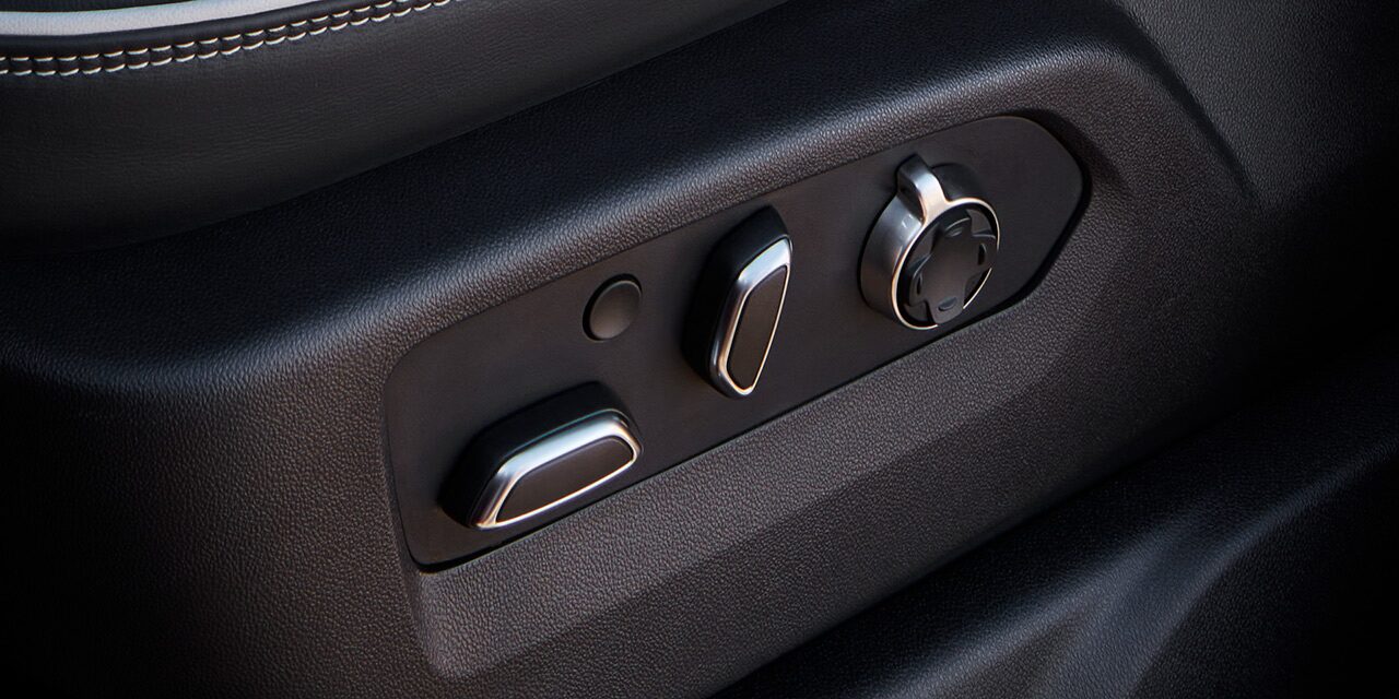 Close-up of the 2026 GMC Sierra HD Heavy Duty Truck Power Front Seat Controls